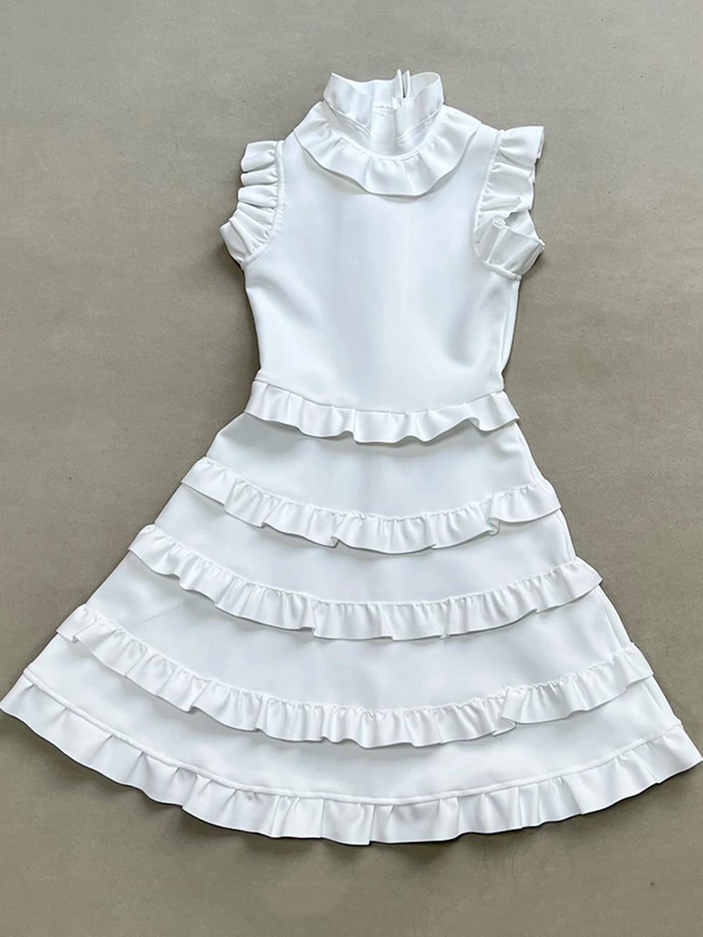 Bodycon Dress For Women Dresses White Solid Sleeveless A-Line Elegant O-Neck Ruffles Short Dress For Women Cloth Party Lady Summer 2023