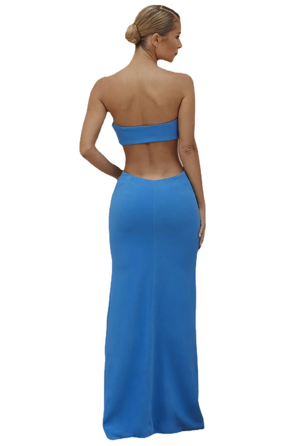 Bodycon Blue Cut Out Strapless Off The Shoulder Bandage Maxi Long Dress Women Elegant Sleeveless Backless Evening Party Dresses