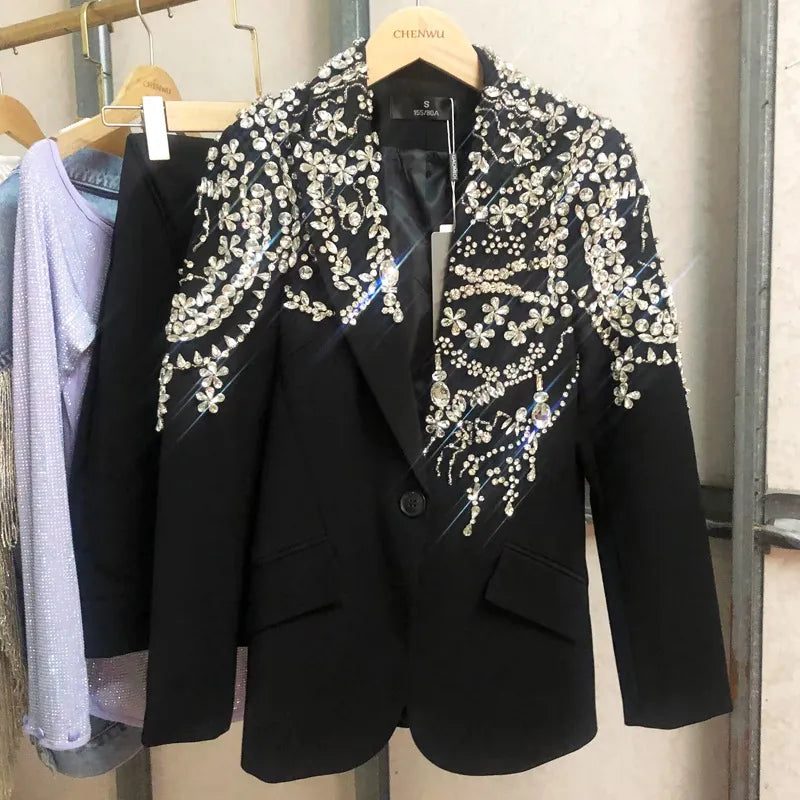 Bodycon Women Christmas Gift Rhinestones Handmade Blazers Party Blazer Luxury Elegant Suit blazer Jackets