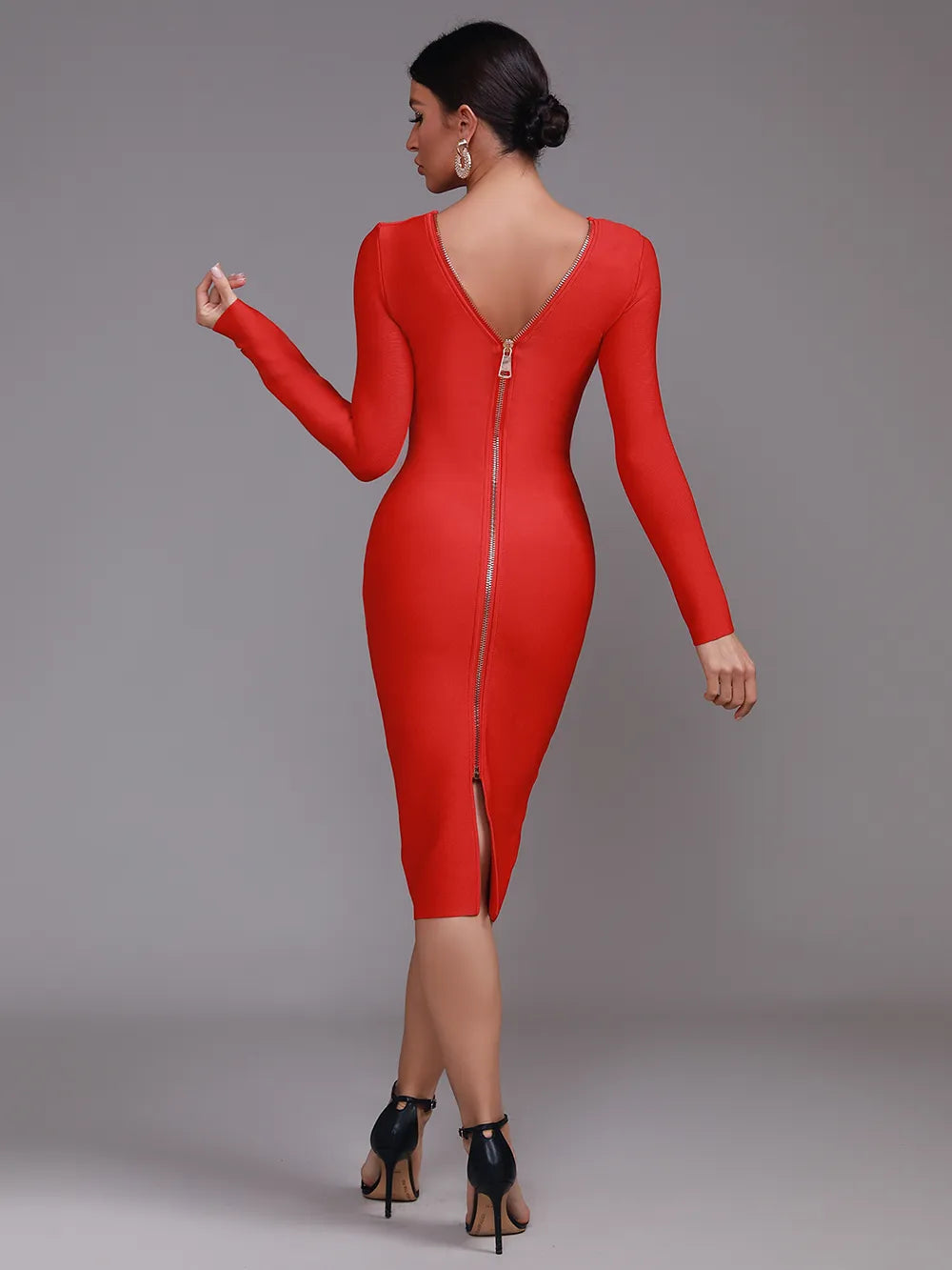 Bodycon Dress Sexy Two Ways To Wear Zipper Design Long Sleeve Bandage Dress Bodycon Celebrity Party Club Dress