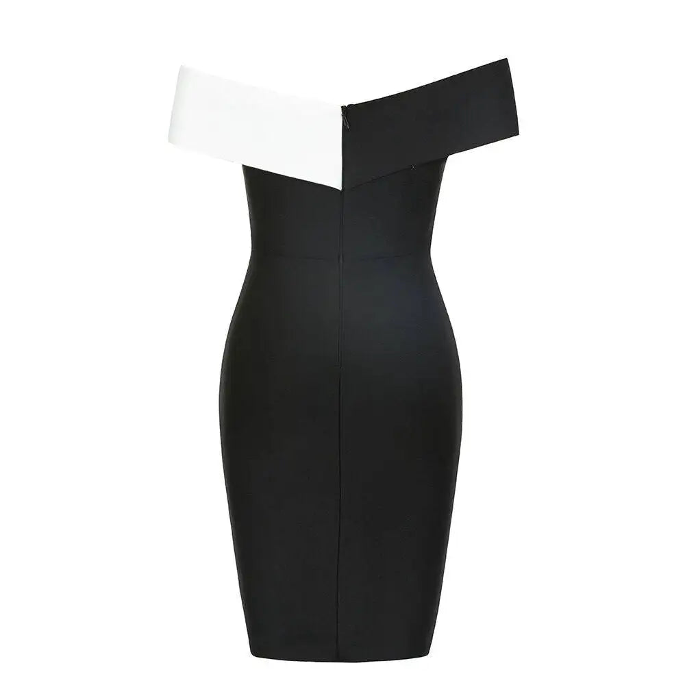 Bodycon Black and White Patchwork Backless Off Shoulder Bandage Fashion Women  Sleeveless Elegant Evening Party  Mini Dresses