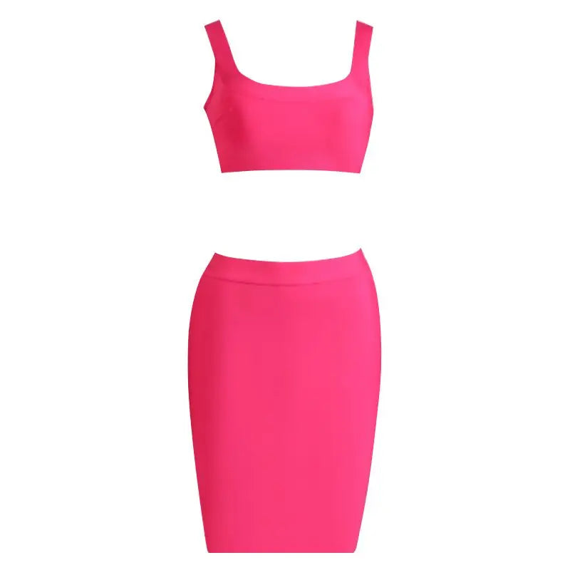 Bodycon Women's Bandage Dress Sets Two Piece  New Sexy Hollow Out Sleeveless Tops & Mini Skirts Fashion Club Party Sets