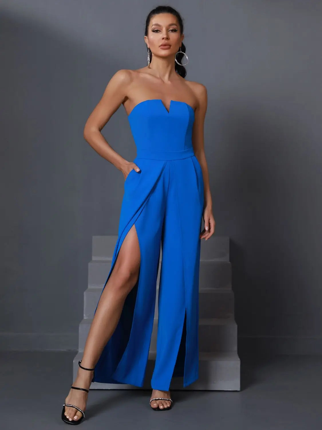 Bodycon Wide Leg Jumpsuit Women Party Jumpsuit Elegant Sexy  Strapless Split Evening Birthday Club Outfits