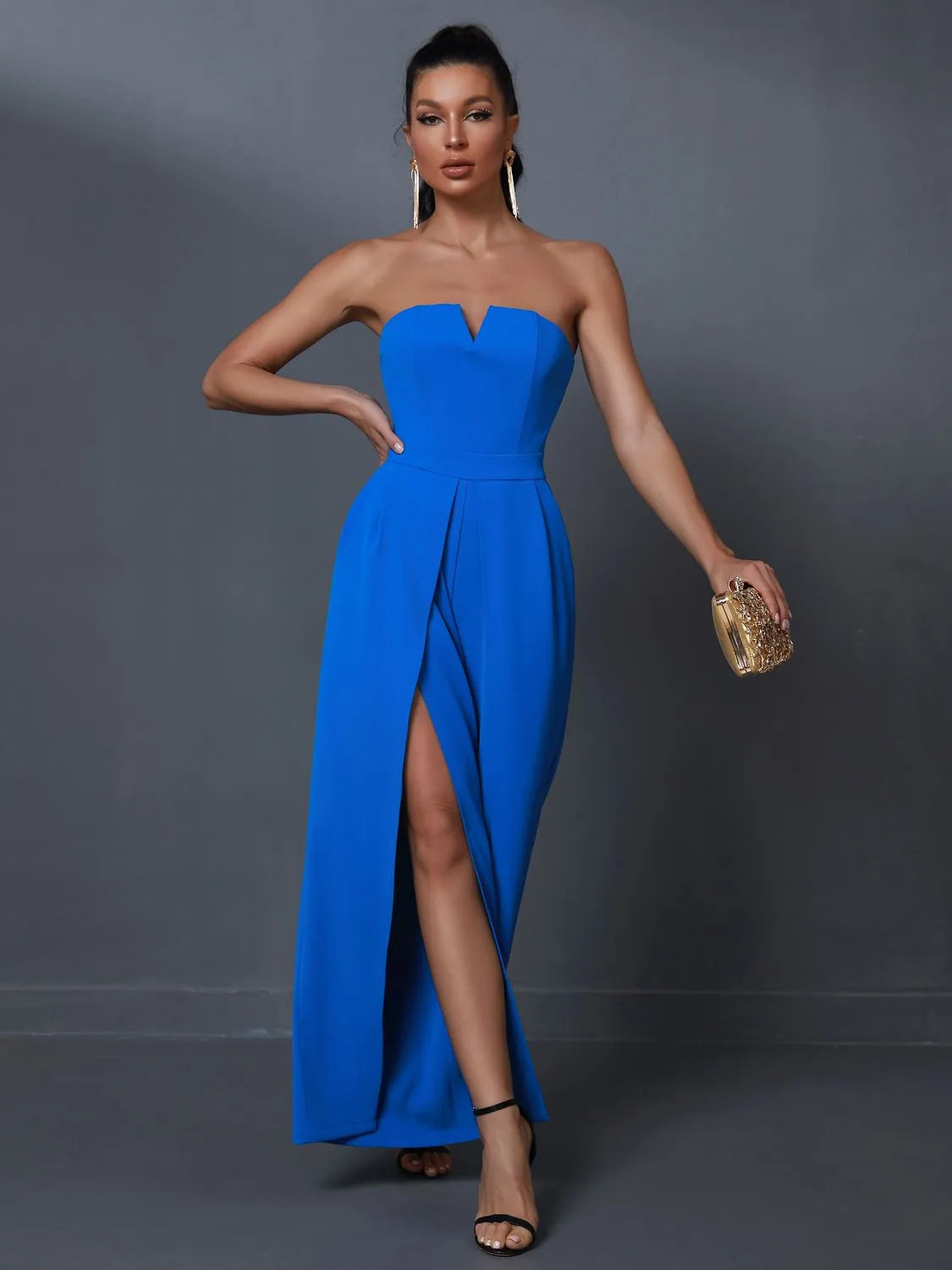 Bodycon Wide Leg Jumpsuit Women Party Jumpsuit Elegant Sexy  Strapless Split Evening Birthday Club Outfits