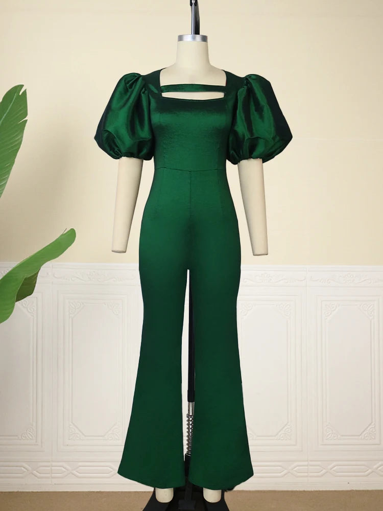 Bodycon Women Dressy Jumpsuits Stylish Square Neck Lantern Sleeve Cut Out One Piece Outfits Straight Rompers Overalls Spring 2023