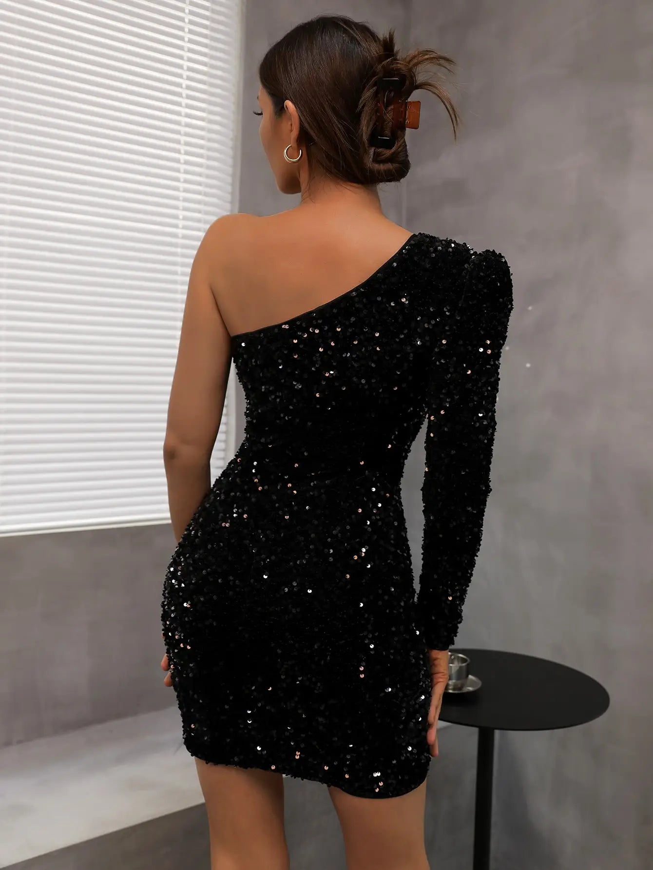 Bodycon Dress For Women Elegant Dress Black One Shoulder Sexy Cocktail Dress Summer Dress Fashion Irregular Sleeveless Sequin Dress For Party