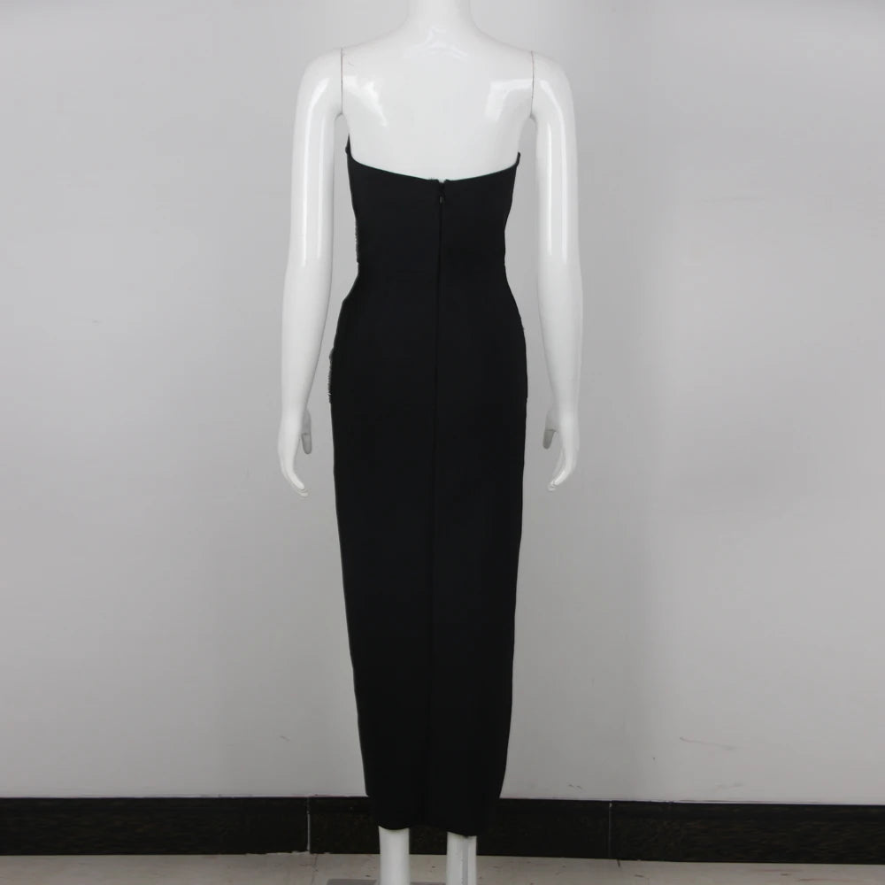 Bodycon Dress For Women Sexy Strapless Backless Sequin Split Black Maxi Long Bodycon Bandage Dress