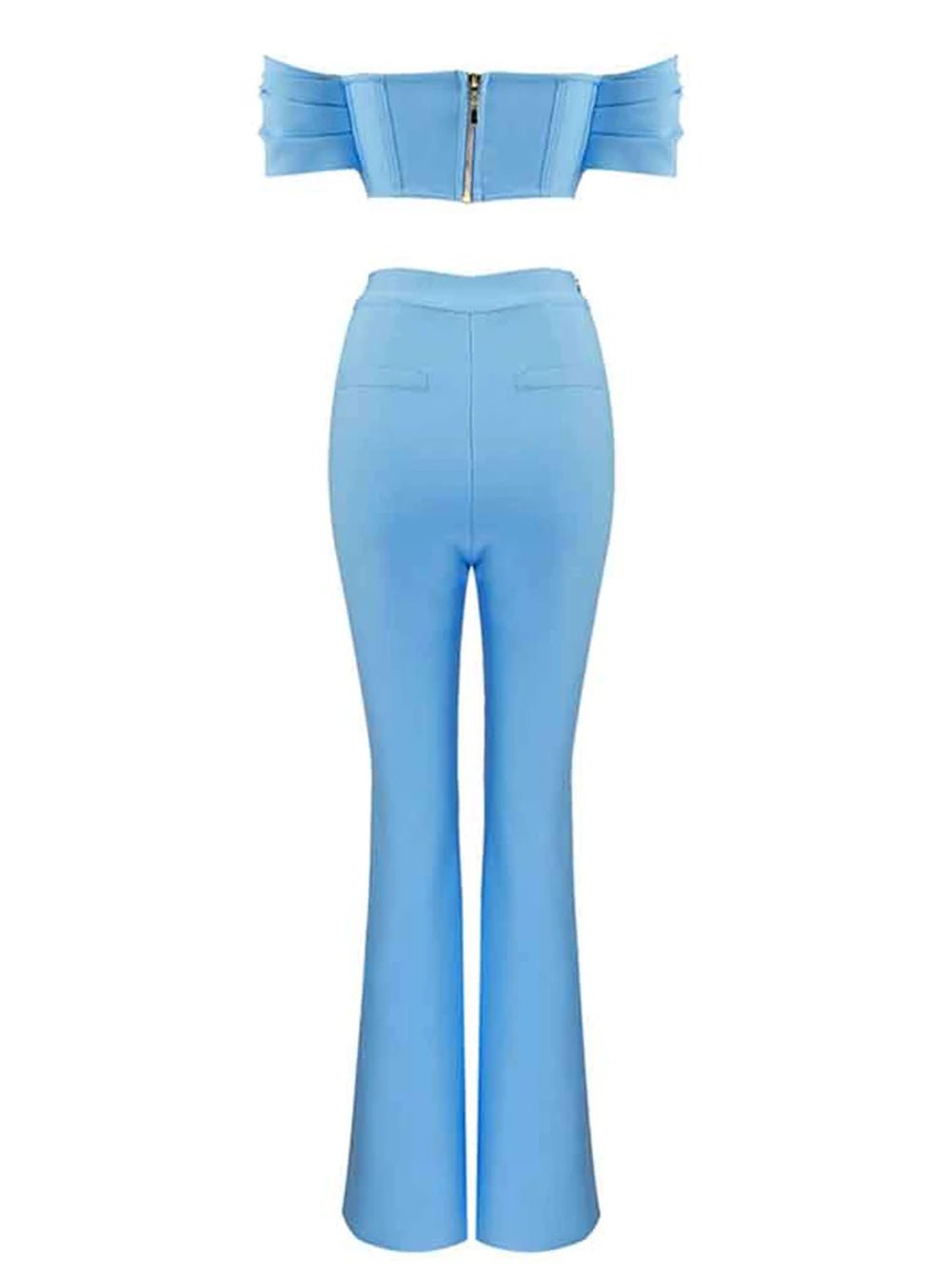 Bodycon Set New Sky Blue Bandage Top & Trousers 2 Two-Piece Set Sexy Fashion Club Celebrity Party Evening Pants Set