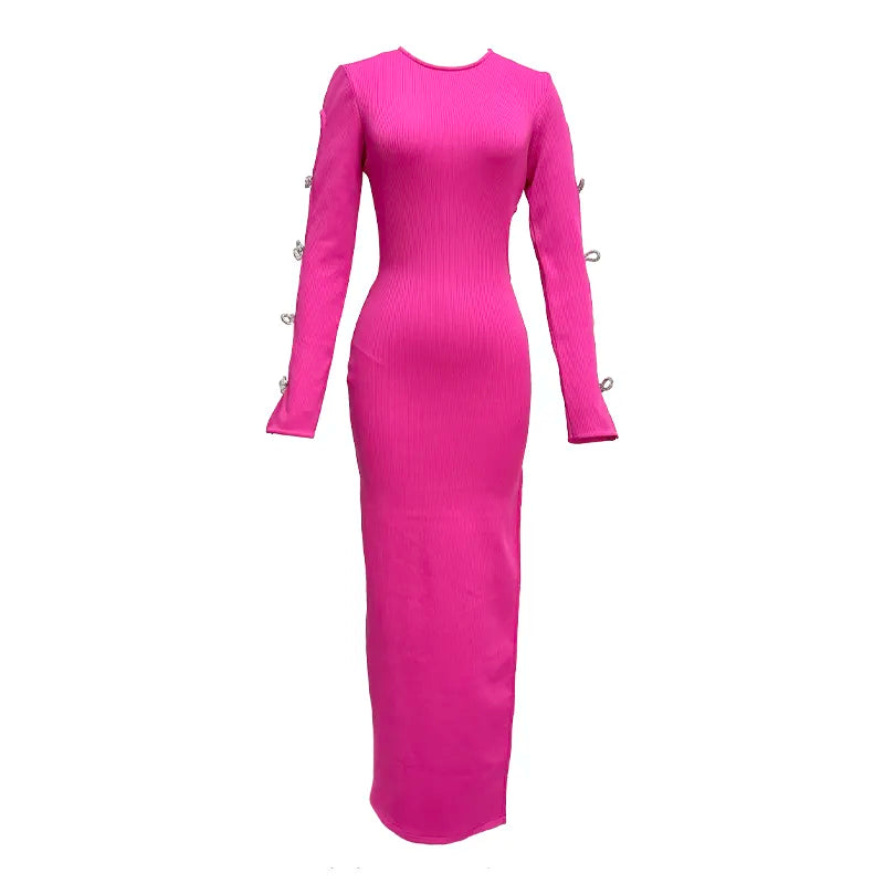 Bodycon Dress For Women Rose Red Black Hollow Long sleeves Backless Boutique Celebrity Cocktail Party Bandage Long Dress