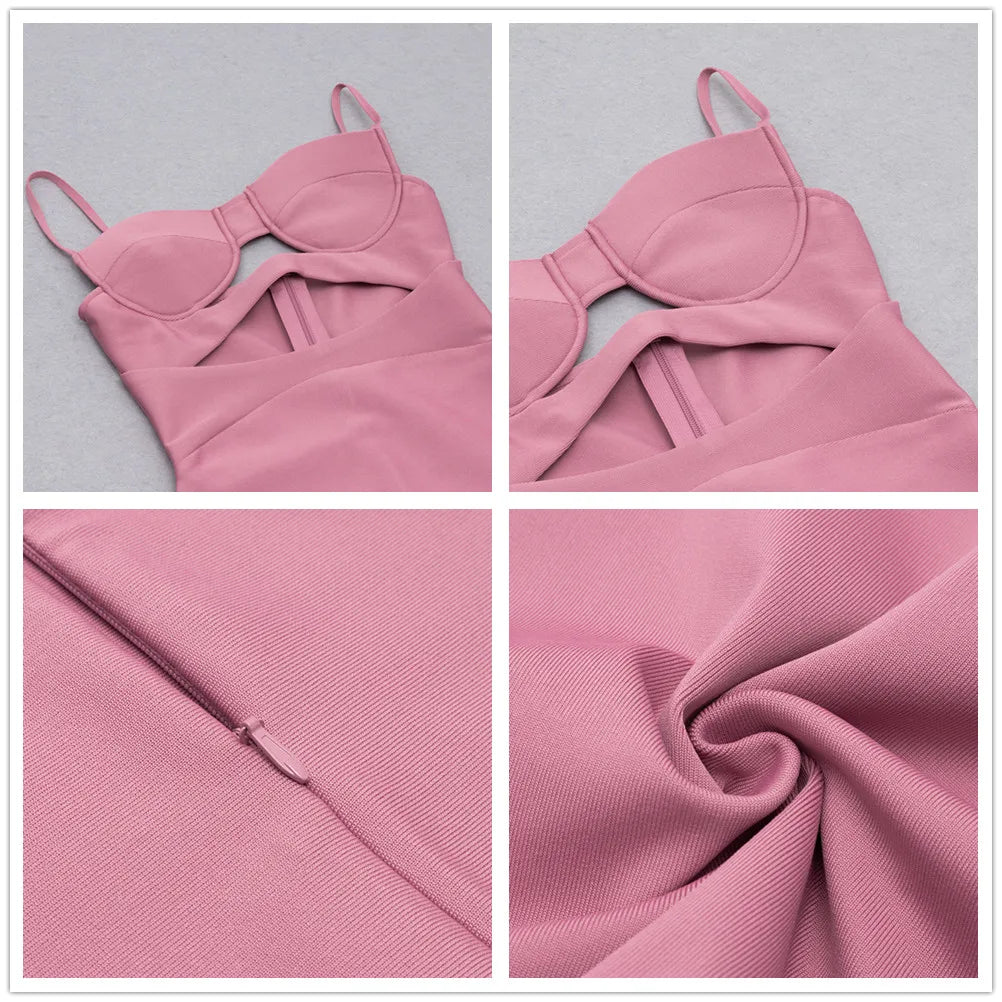 Bodycon Sexy Pink Sleeveless Spaghetti Strap Bandage Dress Cut Hollow Out Midi Clothes Club Party Evening Women Dresses