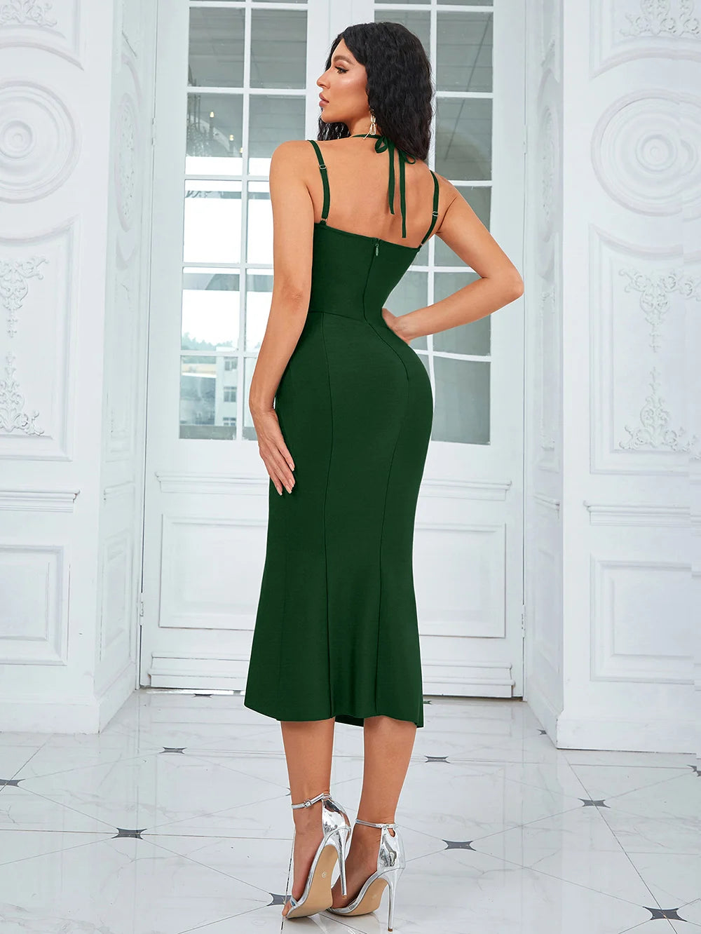 Bodycon Green Slim Spaghetti Strap Prom Party Dress For Women Elegant Sleeveless Bandage Evening Club Dress Vestidos