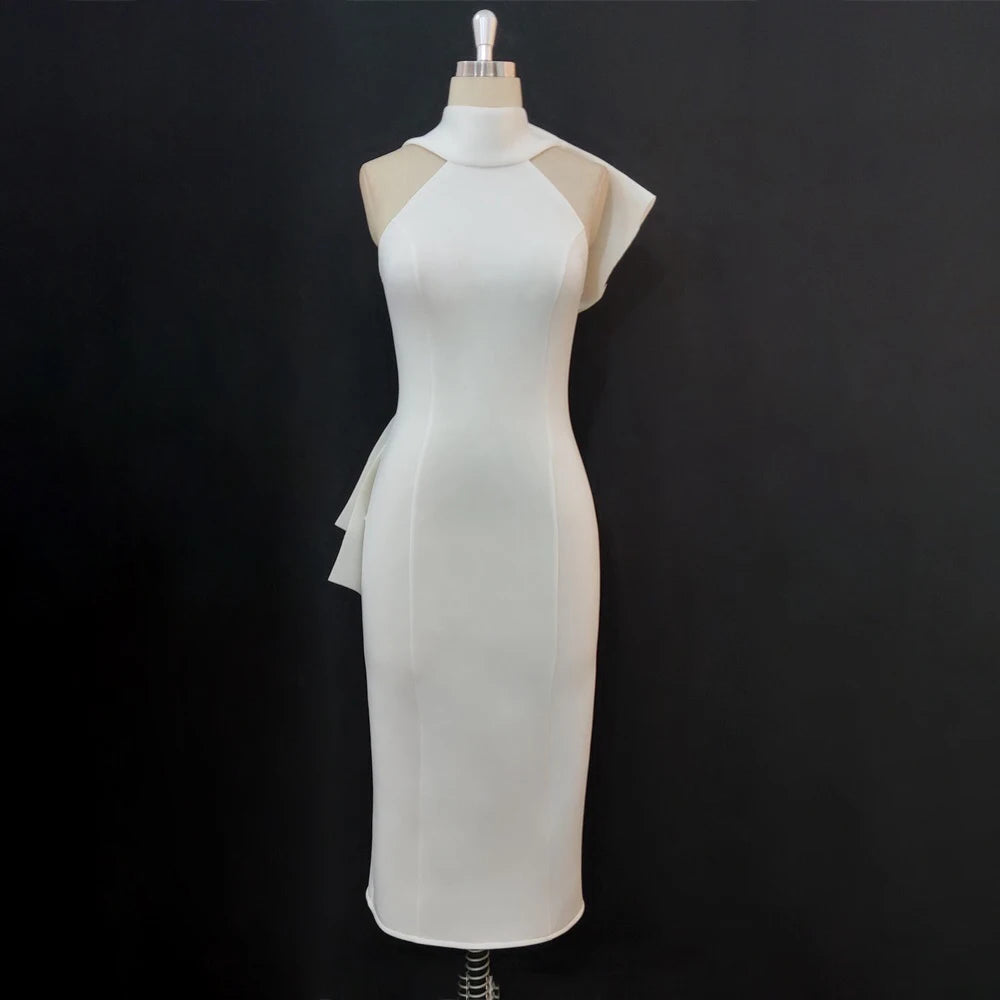 Bodycon Dress For Women White with Back Big Bow Sexy Sleeveless Club Event Celebrate Fashion Cocktail Wedding Bridesmaid Gown