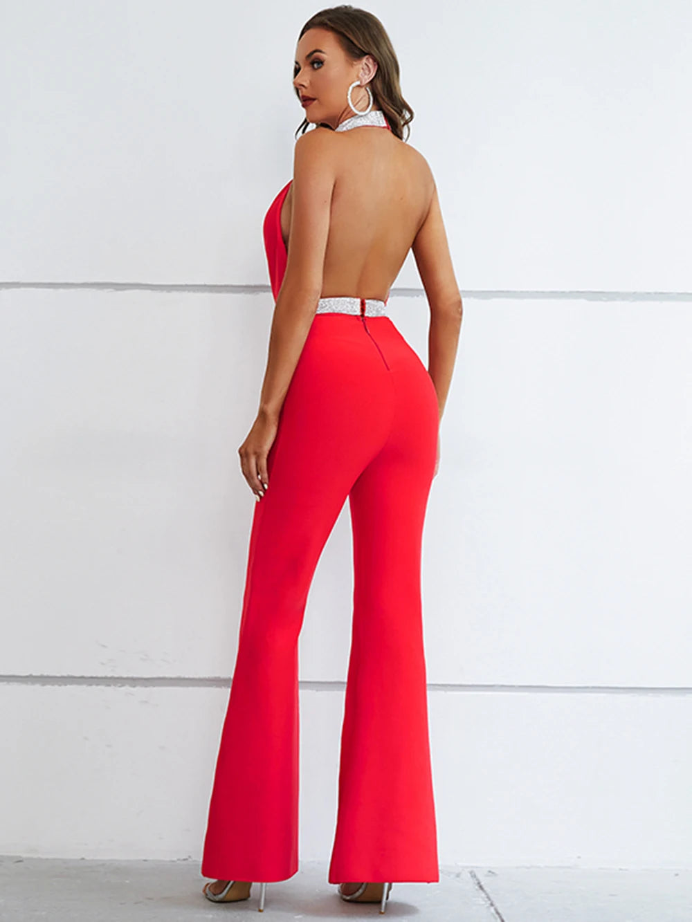 Bodycon Jumpsuit Sleeveless Luxury Diamond Tassels Bandage Jumpsuits For Women Sexy Backless Halter Party Rompers Clothes