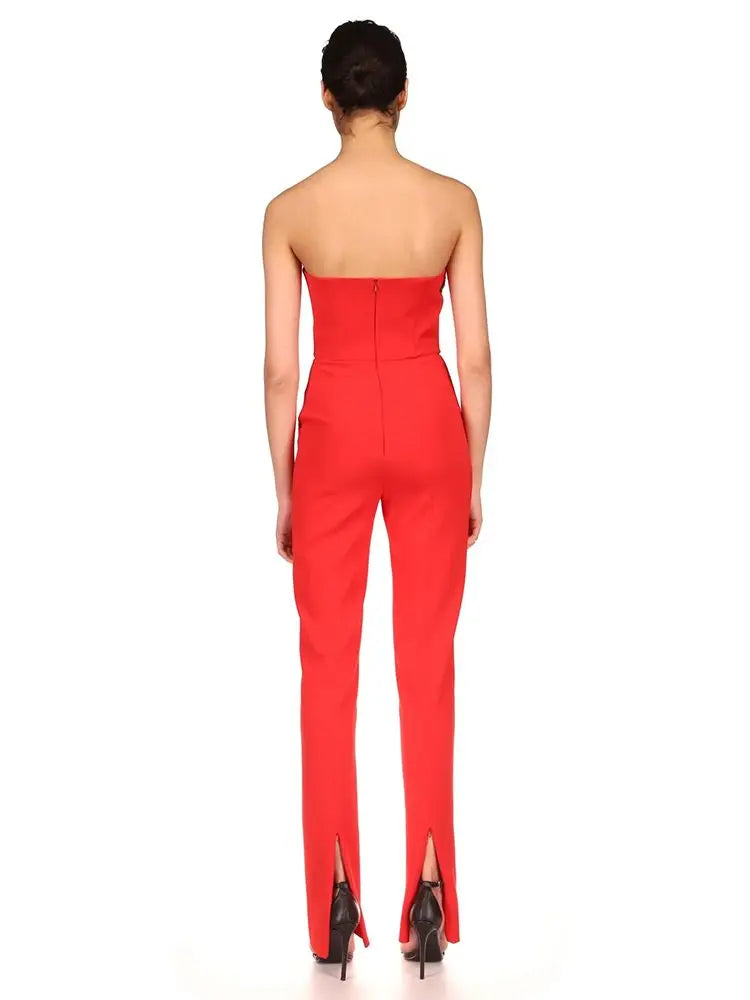 Bodycon Jumpsuit For Women Sexy Strapless Backless Sequins Red Tight Celebrity Designer Celebrity Party Bandage Jumpsuit