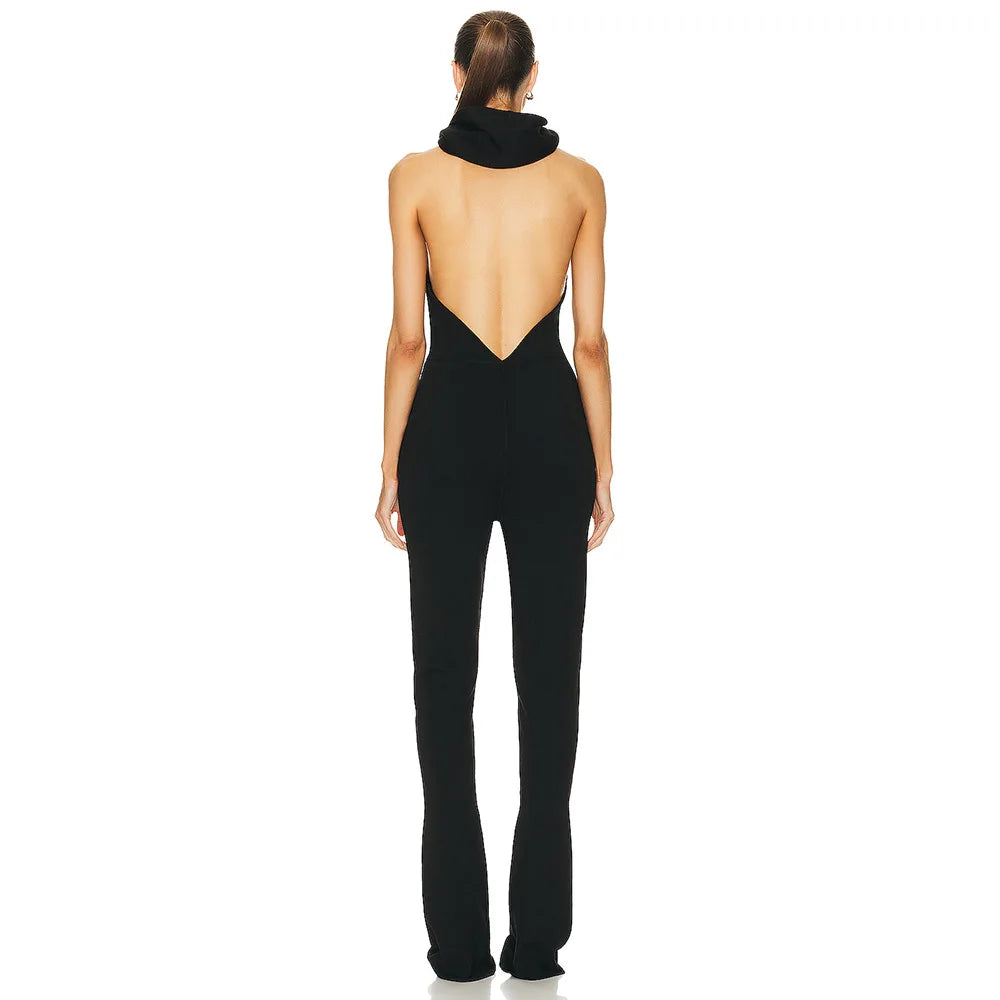 Bodycon Black Sexy Backless Sleeveless Halter Jumpsuit Women Elegant  Celebrity Evening Party Jumpsuit Vestido Wholesale