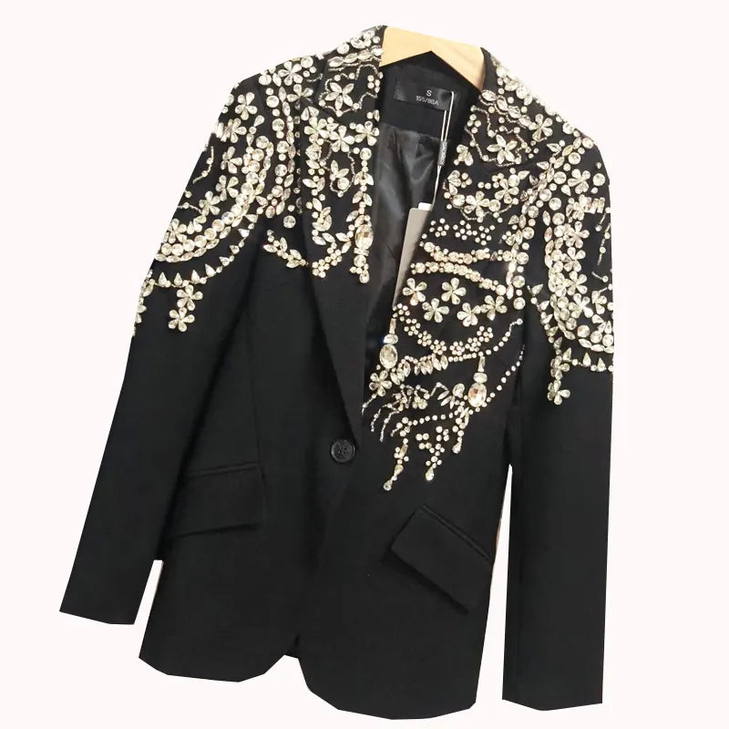 Bodycon Women Christmas Gift Rhinestones Handmade Blazers Party Blazer Luxury Elegant Suit blazer Jackets